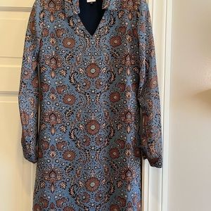 CAbi Floral Long Sleeve Dress in Blue and Brown